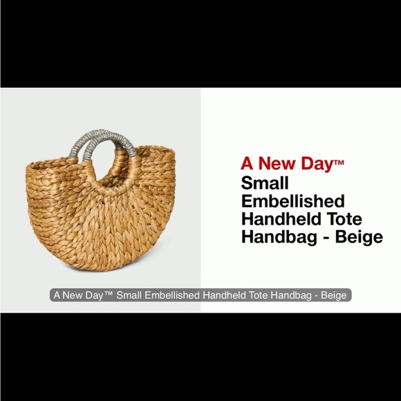 Straw summer tote with Rhinestone handles Mini straw tote handbag NWT - Picture 7 of 10